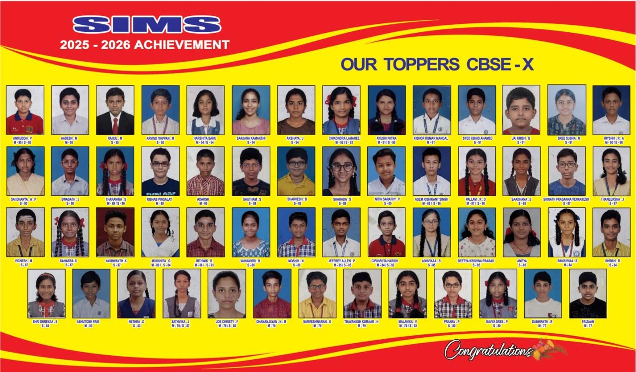 SIMS 2025–2026 Class XII Mathematics and Chemistry toppers